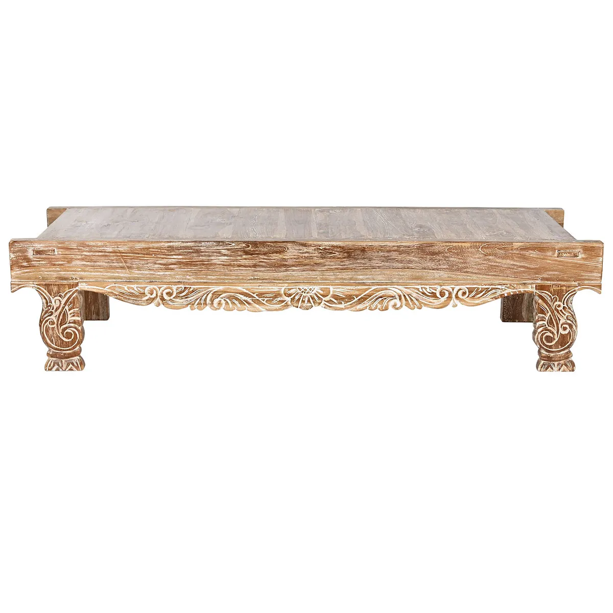 Table basse, table de salon en bois recyclé coloris Blanc, naturel - longueur 200 x profondeur 70 x Hauteur 45 cm