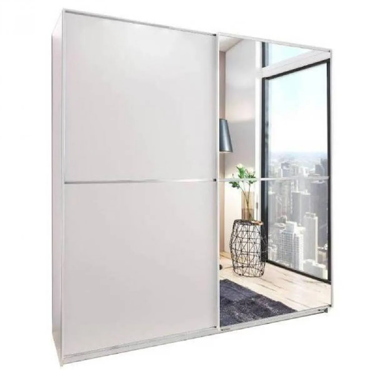 Dressing coulissant HENDRIX 1 porte blanc mat / 1 porte miroir L : 179 cm