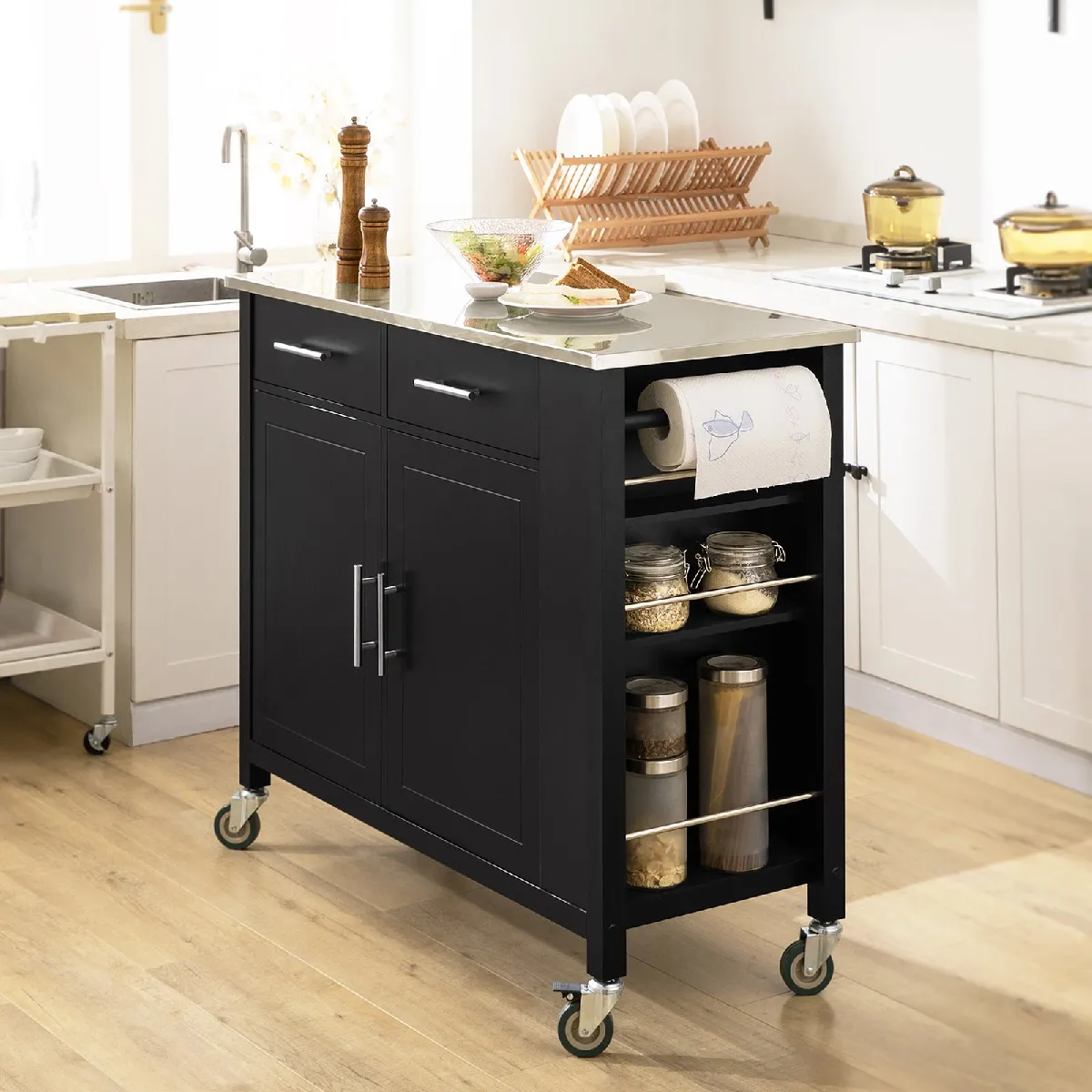 SoBuy FKW108-SCH Desserte Roulante Chariot de Cuisine à roulettes Buffet Multifonctionnel avec Etagère Latérale