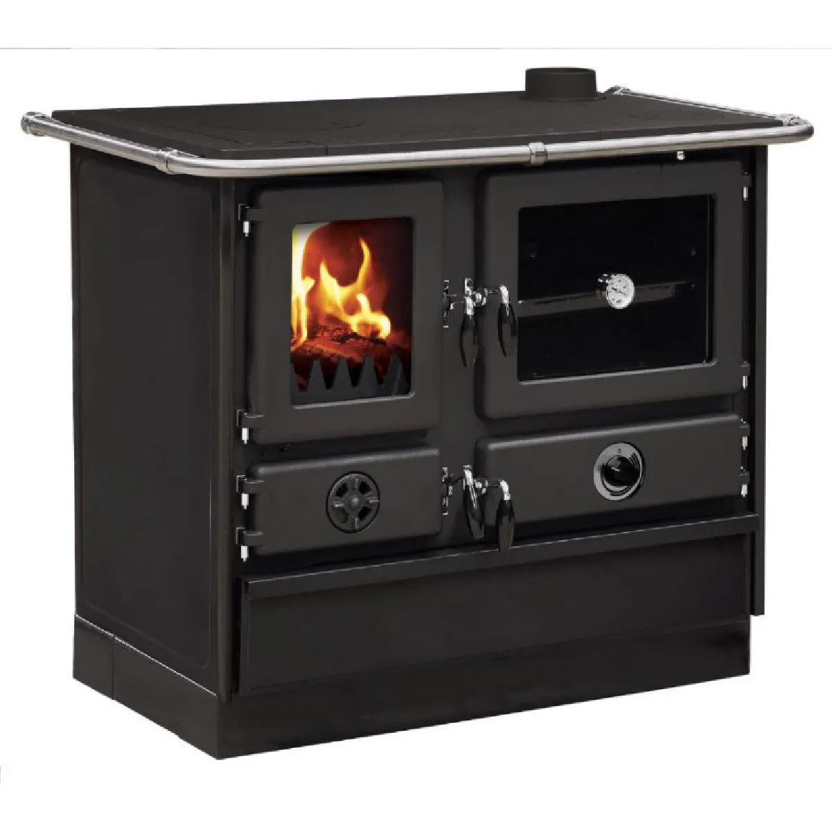 Cuisinière à bois Magnum Thermo MBS en fonte - bouilleur sortie côté droit - Noir