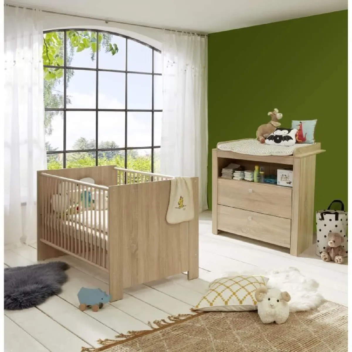 Chambre bébé Duo : Lit 70 x 140 cm + Commode a langer OLIVIA - Chene - TREND TEAM