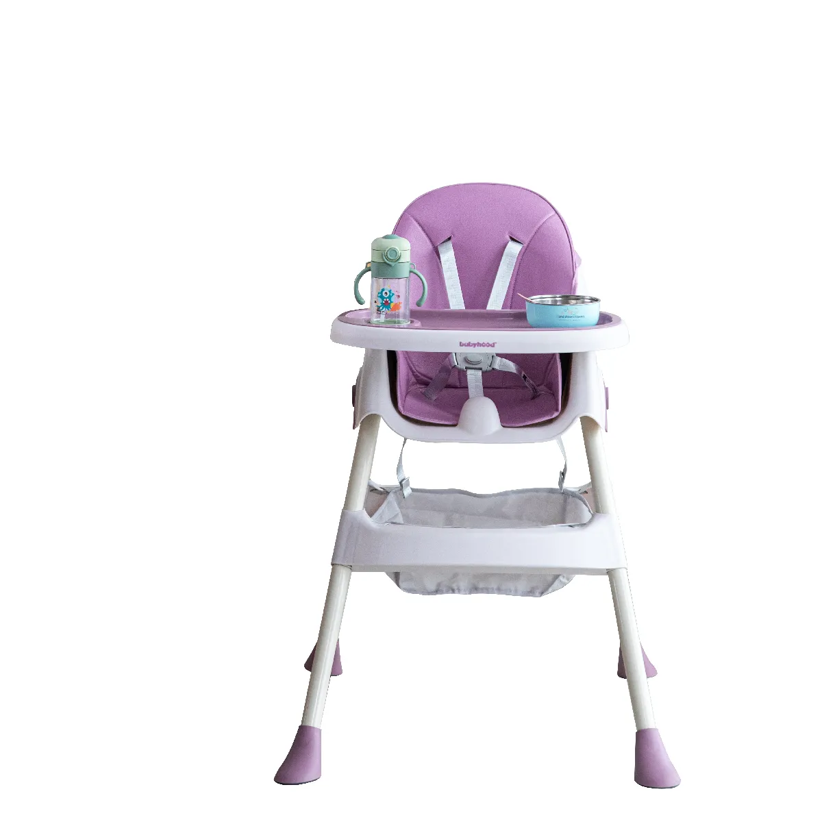 Chaise haute pour bébé, chaise haute enfants pliable avec plateau repas amovible rehausseur 2 en 1 table à manger pour enfants violet