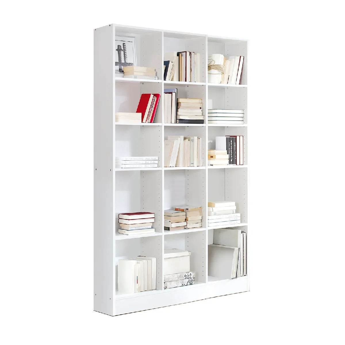 Etagère, bibliothèque avec 15 tablettes coloris blanc - longueur 121 x profondeur 33 x hauteur 186 cm