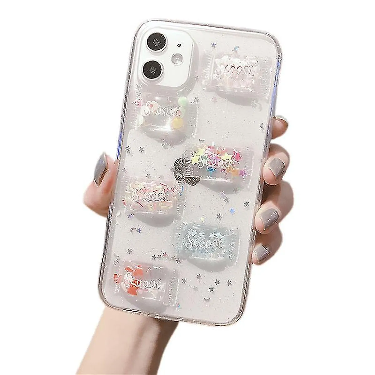 L'étui de téléphone époxy de bonbon en trois dimensions est adapté à l'iPhone 7 / 8p, iPhone 11 Pro, iPhone XS MAX Mobile Phone Protective Cover Couleur transparente