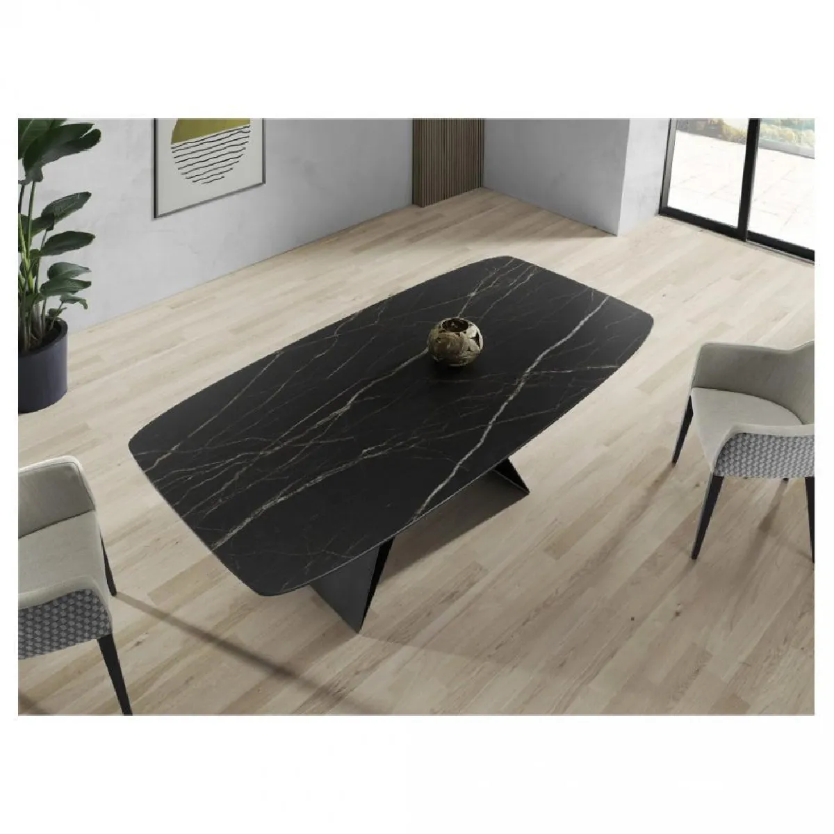 Table repas INFINITY 6 couverts 160 x 94 x 76 cm pied métal plateau céramique noir