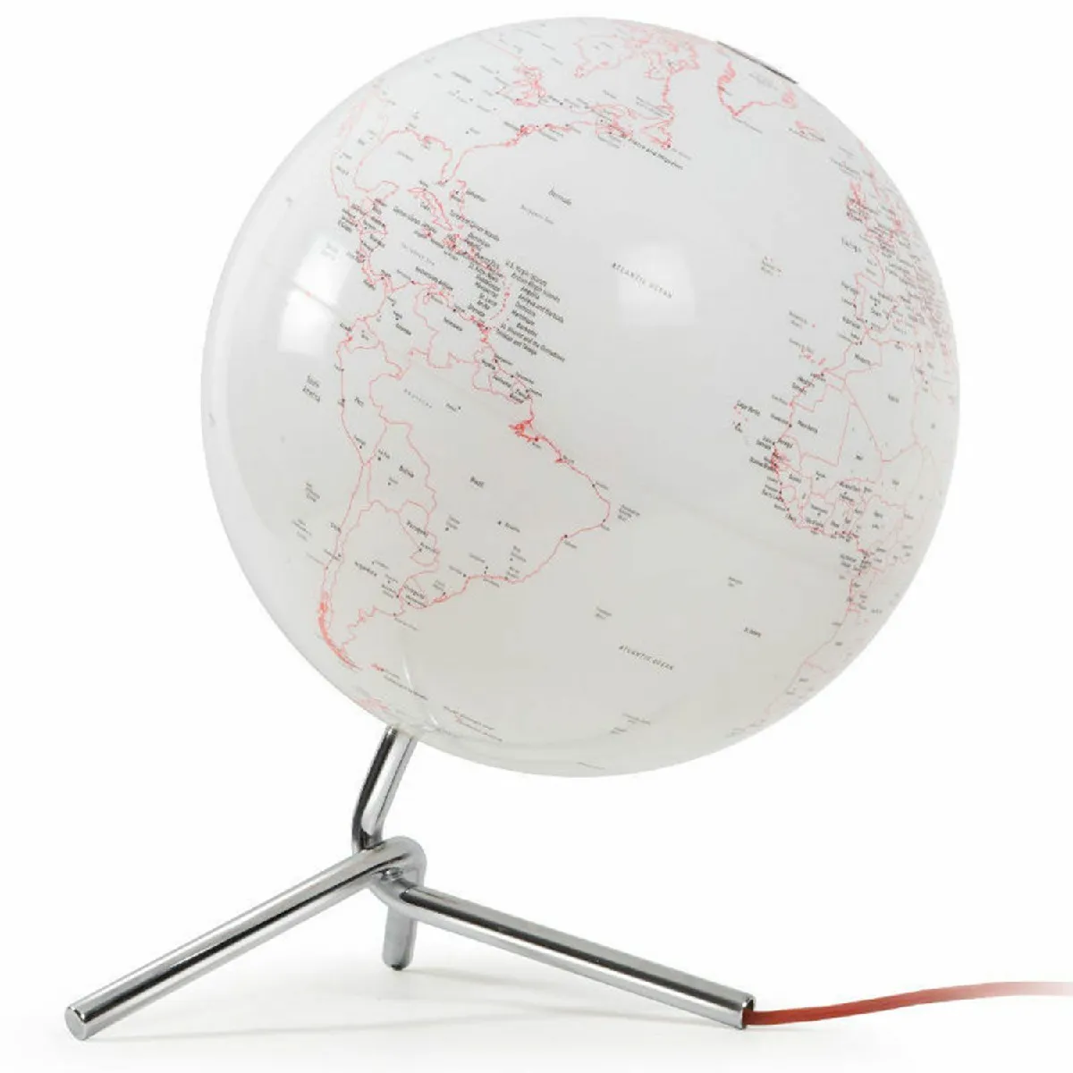 Globe terrestre lumineux Ø 30 cm - Blanc à motifs rouge et noir