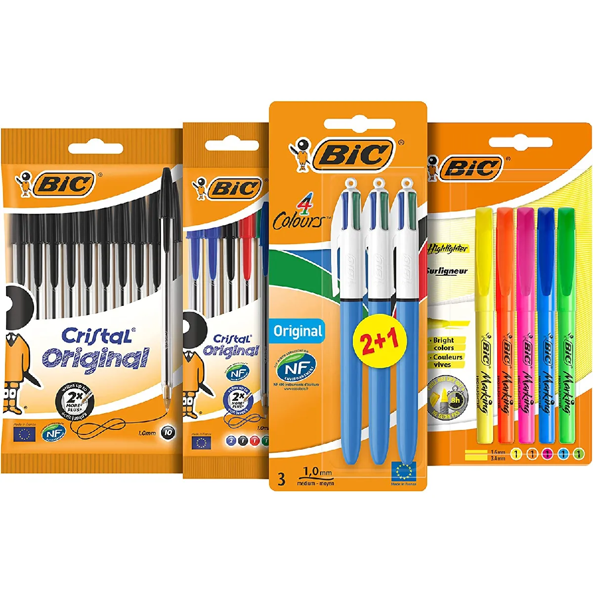 icon_amazon Sur Amazon FR BIC Kit Les Essentiels , 3 Stylos 4 Couleurs, 5 Highlighter Surligneurs, 14 Cristal Original Stylos-Bille