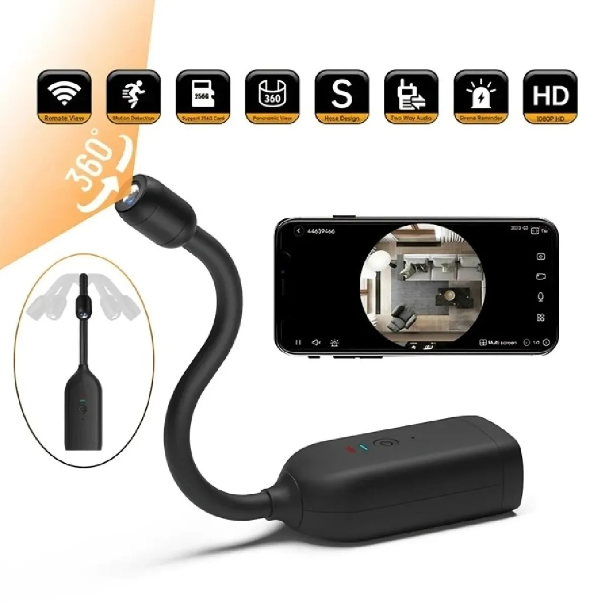 Mini caméra WiFi sans fil caméra de surveillance de sécurité réseau à 360 degrés Full HD 1080P IP + Carte micro SD TF 256 GB