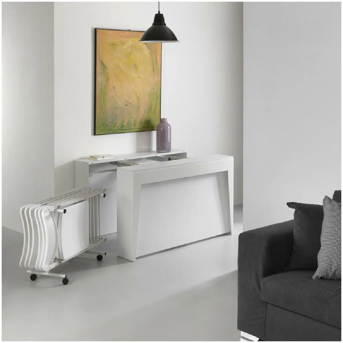 Table console extensible avec 6 chaises pliantes MARVEL coloris blanc