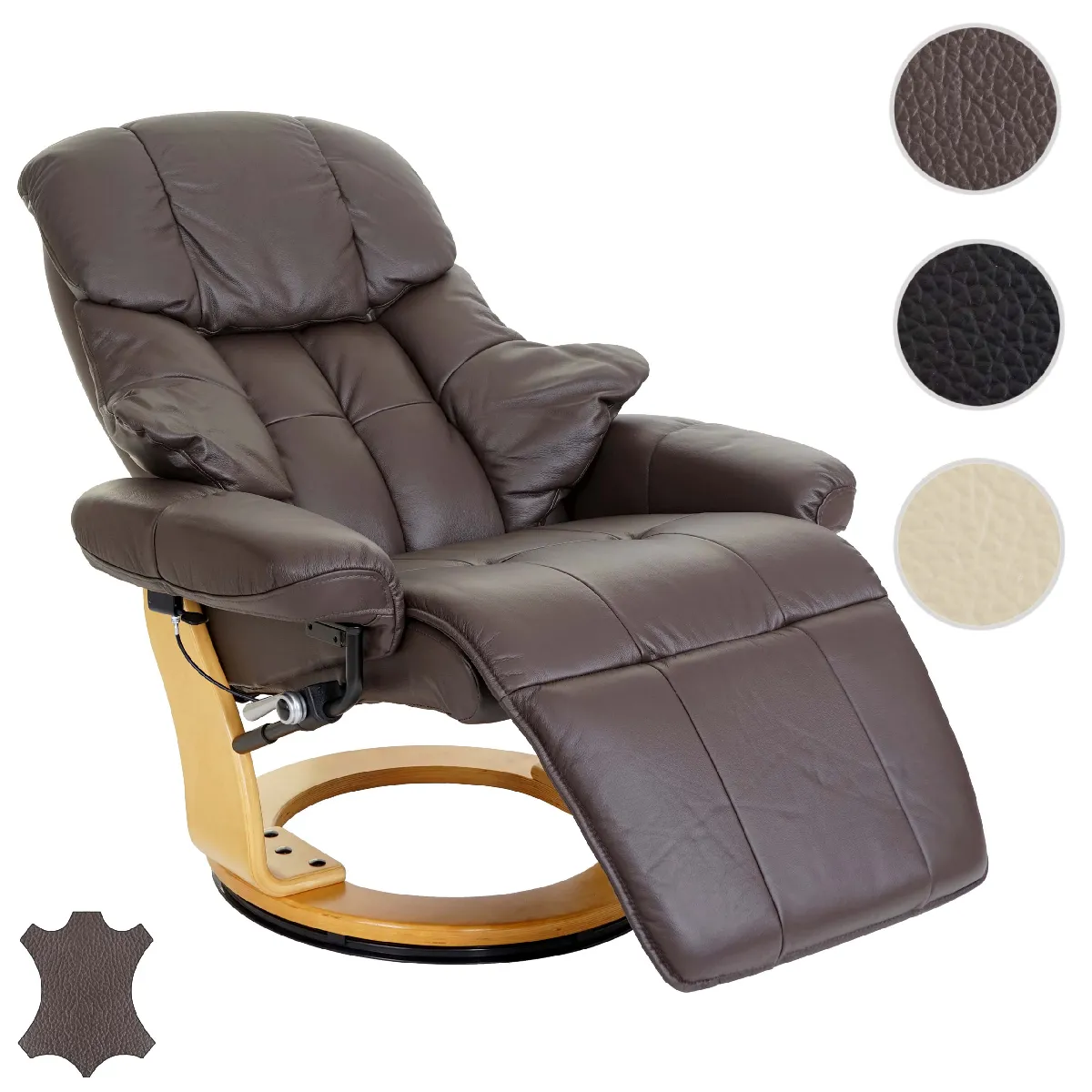 MCA fauteuil relax Calgary 2, fauteuil de télévision, cuir, charge 150kg ~ marron, nature