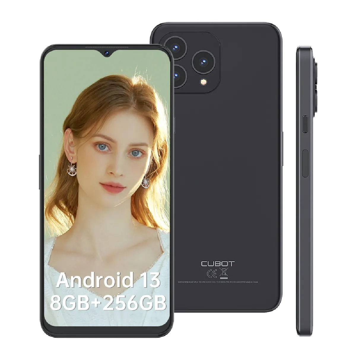 P80 CUBOT 4G Smartphone (2023) Android 13 Telephone Portable 16(8+8)GB Ram +256GB Rom/1TB 6.58" Écran 5200mAh Batterie -Noir