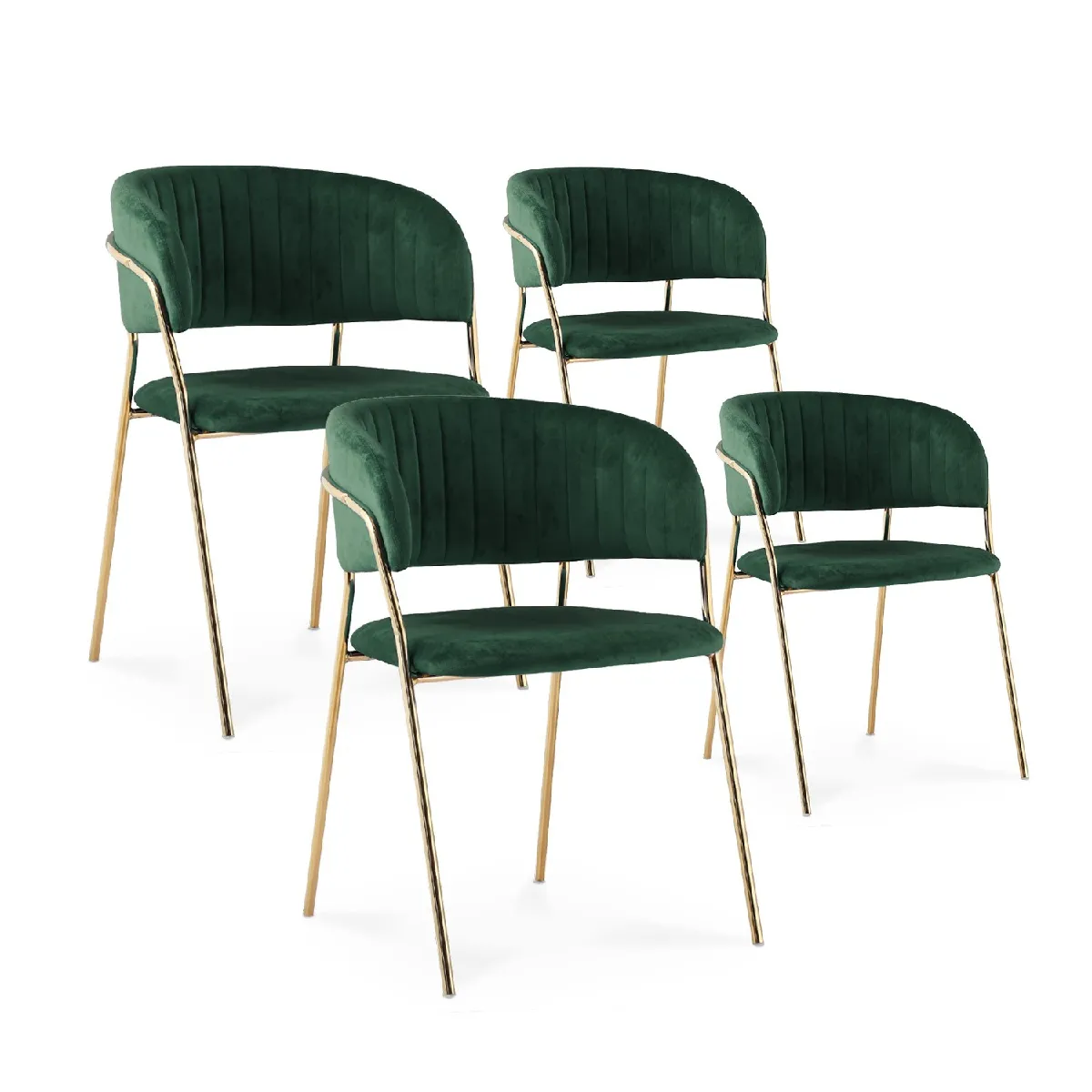 Lot de 4 chaises Margaux velours vert pieds or