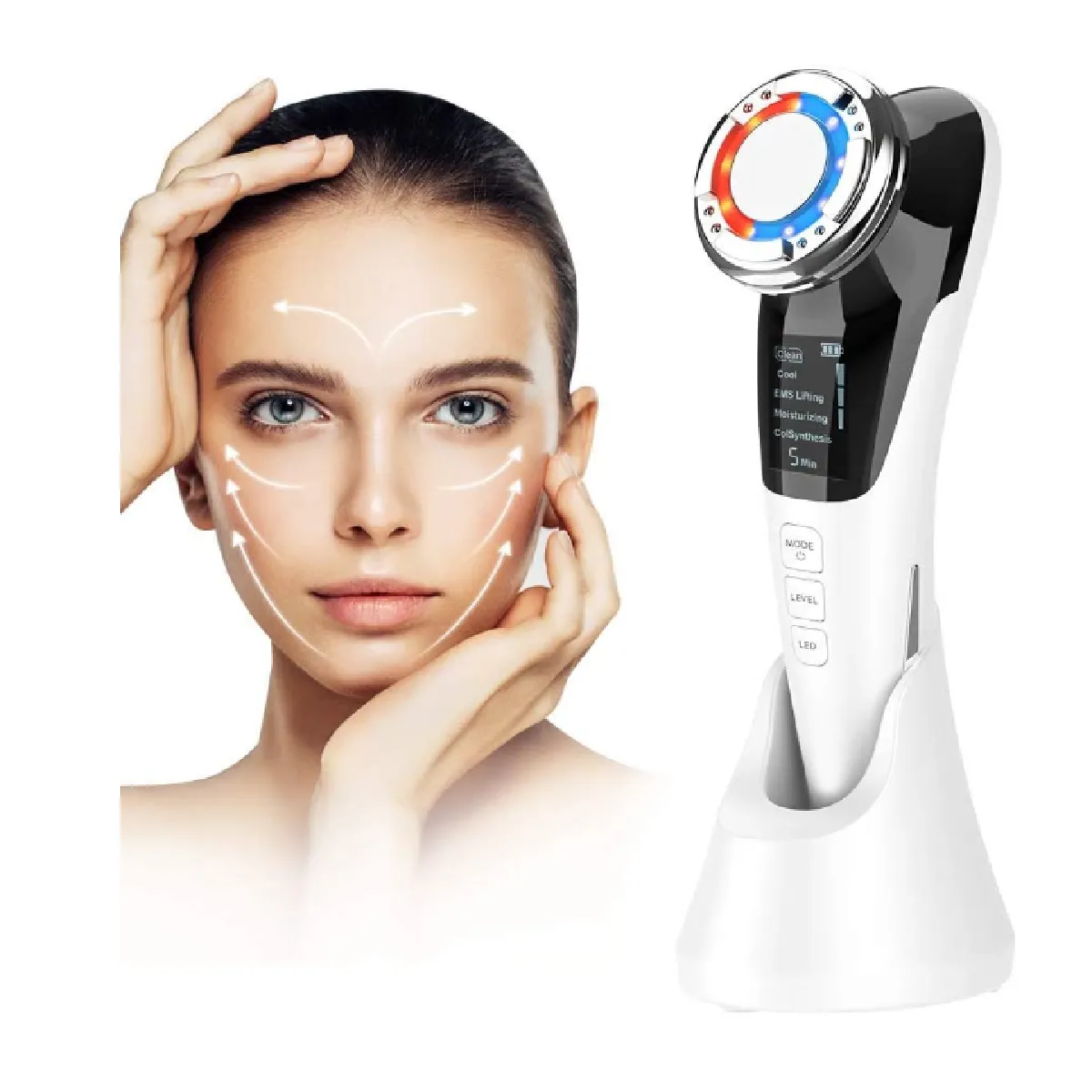 Masseur de visage pour les soins de la peau, appareil de beauté multi-anti-rides haute fréquence EMS Lifting du visage tonifiant, blanc