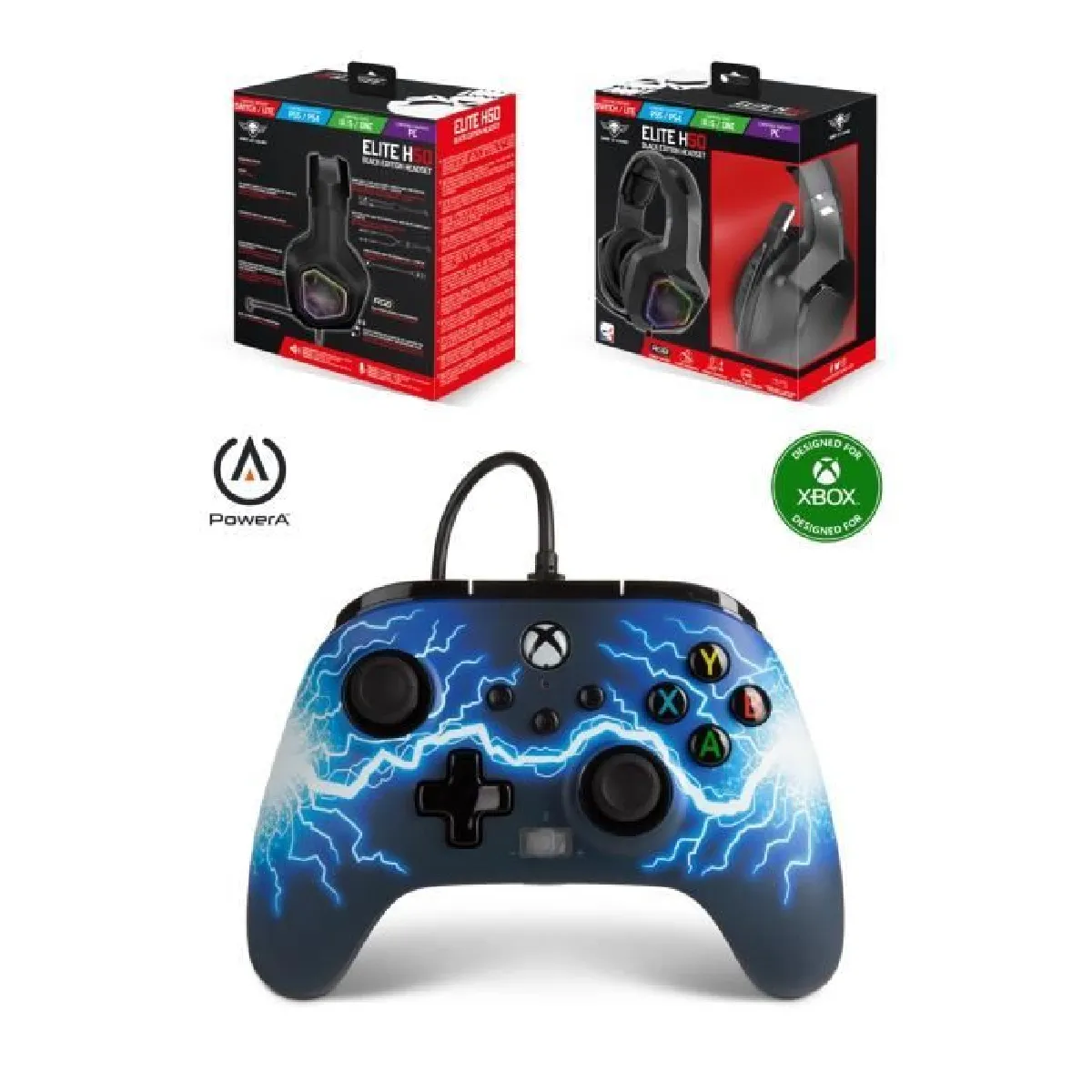 Casque GAMING PRO GAMER EH50BK LEDS RGB PC Switch PS5 PS4 Xbox Series X/S + Manette XBOX ONE-S-X-PC ARC LIGHTNING Officielle