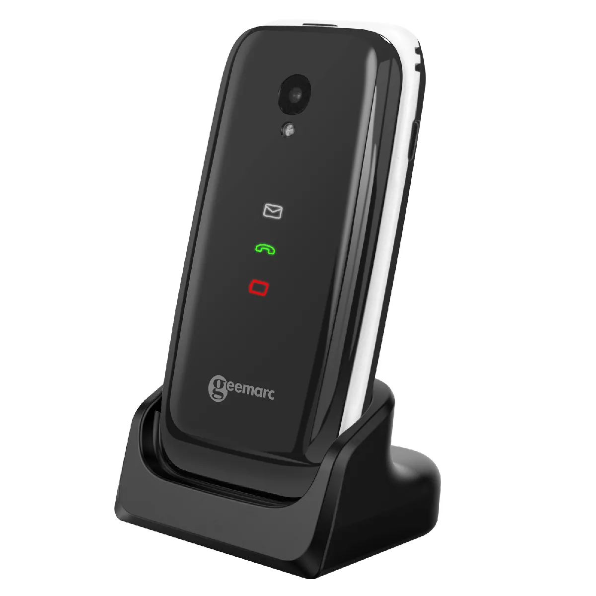 Geemarc Téléphone senior clapet amplifié compatible avec appareils auditifs Blanc / Noir