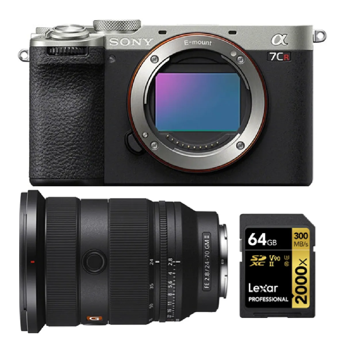 Sony Alpha a7CR (argent) Appareil photo sans miroir +Sony FE 24-70mm f2.8 GM II (SEL2470GM2) E-Mount+Lexar 64GB Professional 2000x UHS-II SDXC Memory Card