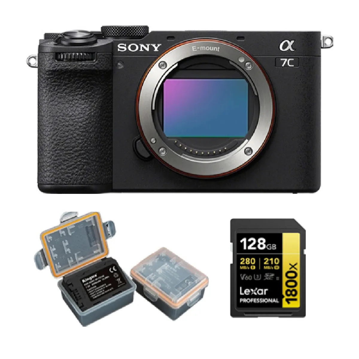 Sony Alpha A7C II Body Noir Boîtier +Lexar 128GB Professional 1800x UHS-II SDXC Memory Card + Kingma 2000mAh Battery (Sony NP-FZ100)