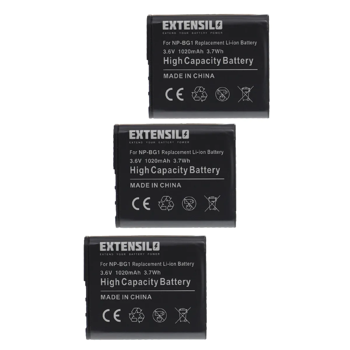 EXTENSILO 3x Batteries compatible avec Sony Cyber-Shot DSC-HX10V, DSC-HX20V, DSC-HX30V appareil photo, reflex numérique (1020mAh, 3,6V, Li-ion)