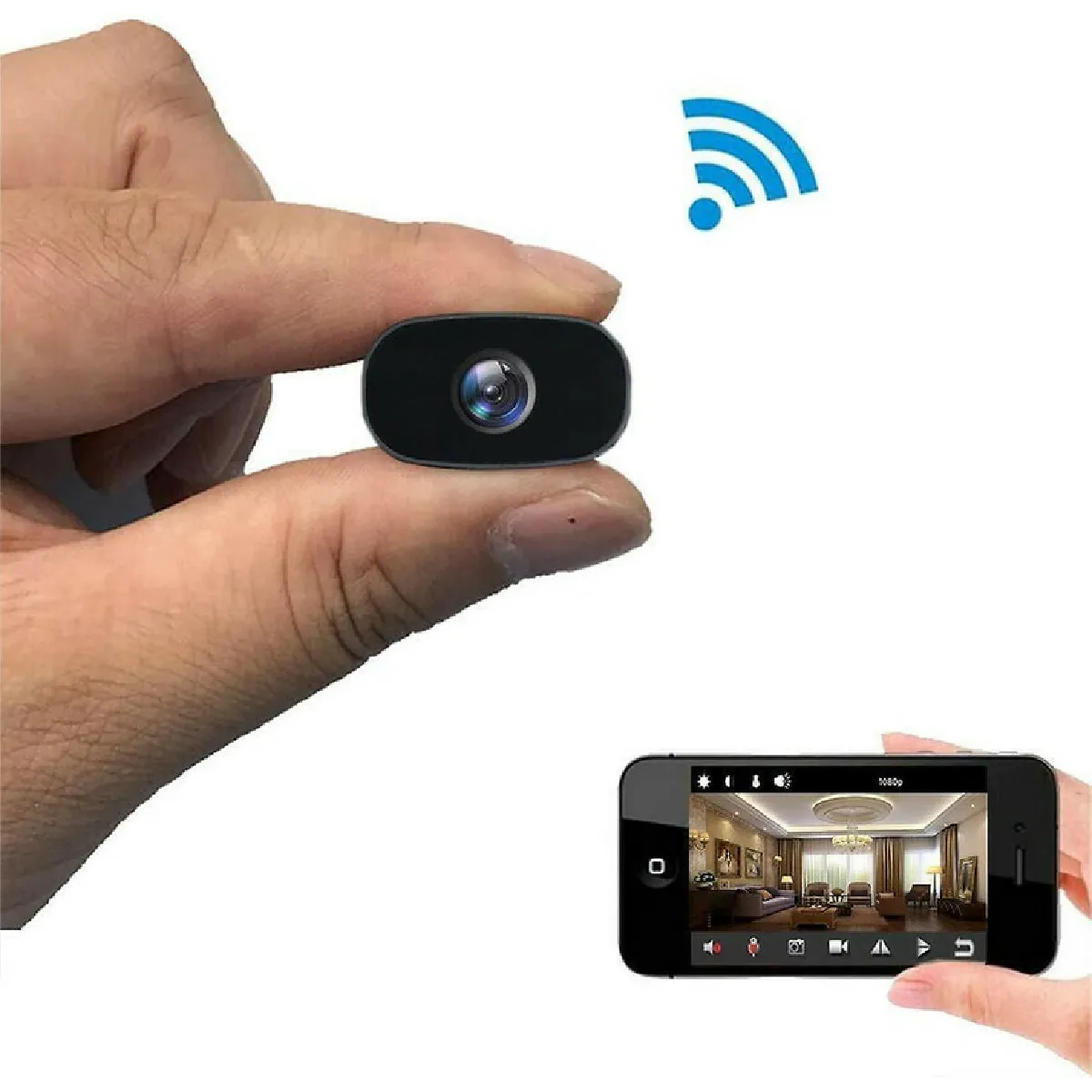 HD 1080P Mini Caméra Cachée Caméra de Sécurité à Domicile Portable Sans Fil WiFi Visionnement à Distance Nanny Caméra Petite Caméra Espion Détection de Mouvement-32GB(Noir)