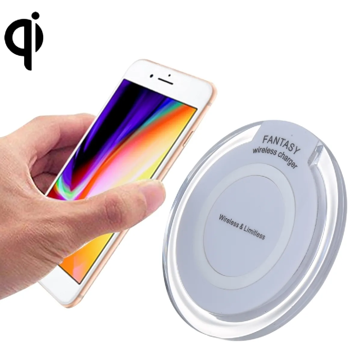 Chargeur sans fil blanc pour iPhone X & 8 & 8 Plus, Galaxy S8 & S8 +, LG G3 & G2 & G10, Nokia Lumia 820, Google Nexus 6 & 5 & 4 et autres smartphones standards QI FANTASY 5V 1A Sortie Standard sans ultra-mince avec indicateur de charge, Support Téléphones