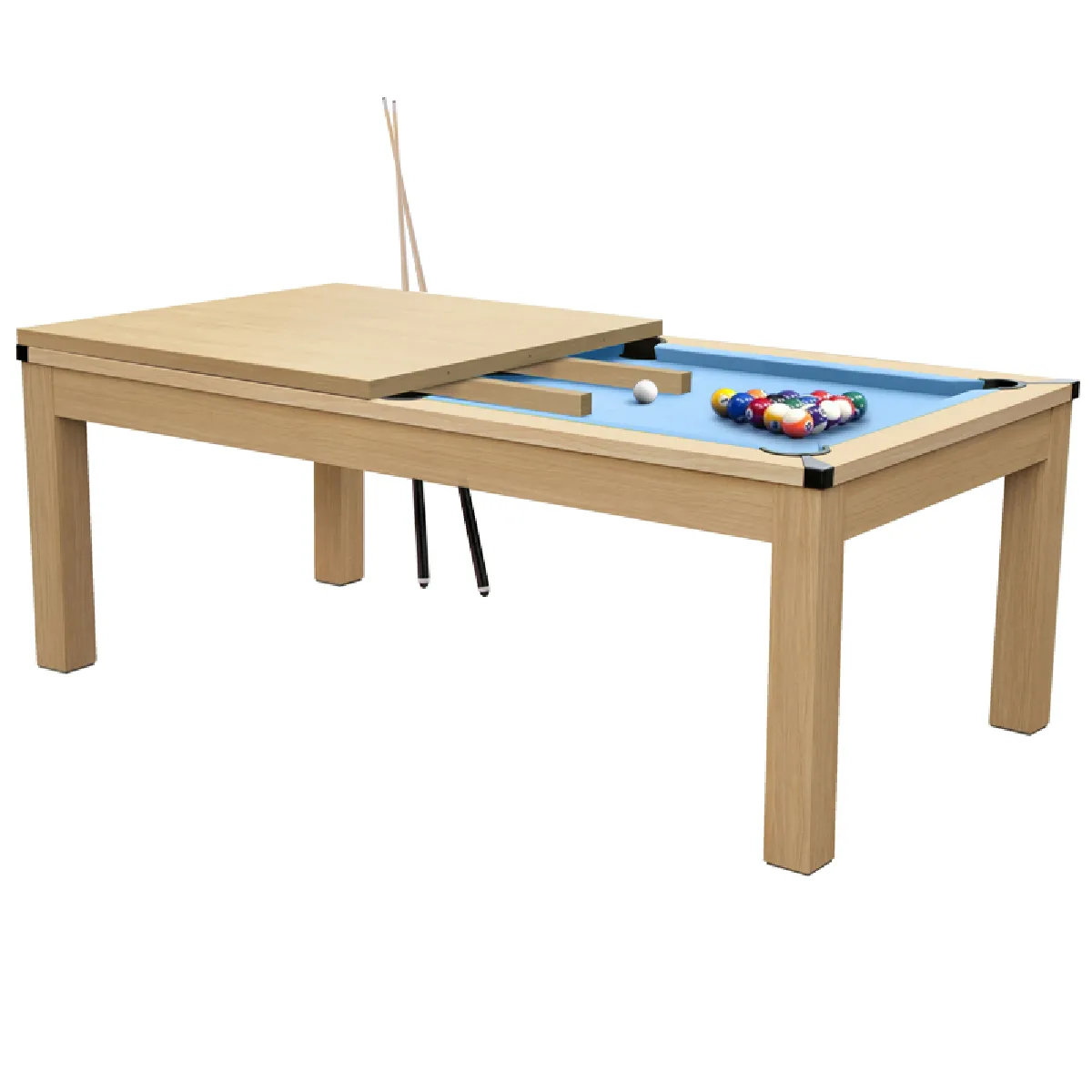 Table de Billard Eddie convertible hêtre tapis bleu