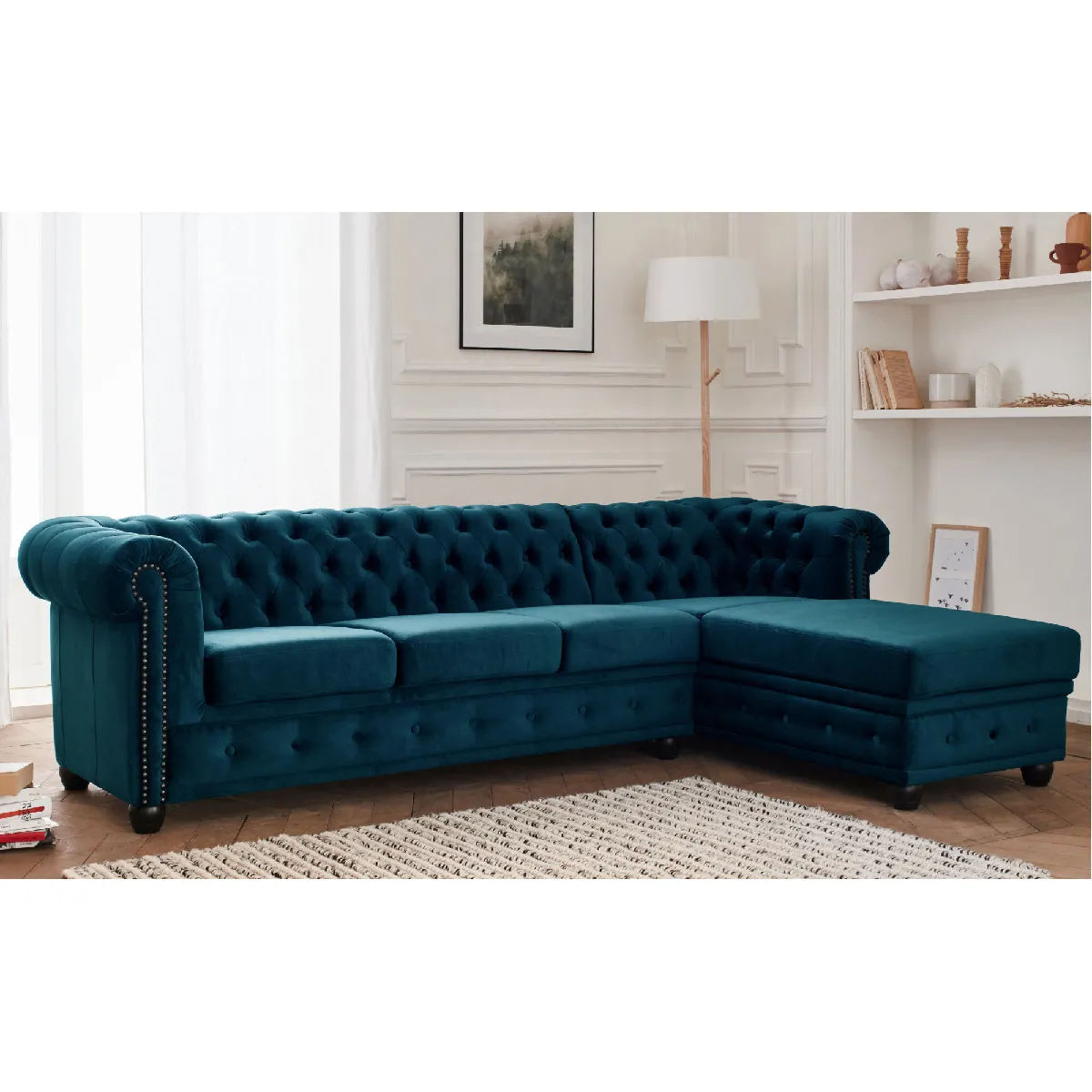 William - canapé Chesterfield d'angle droit - 4 places - en velours