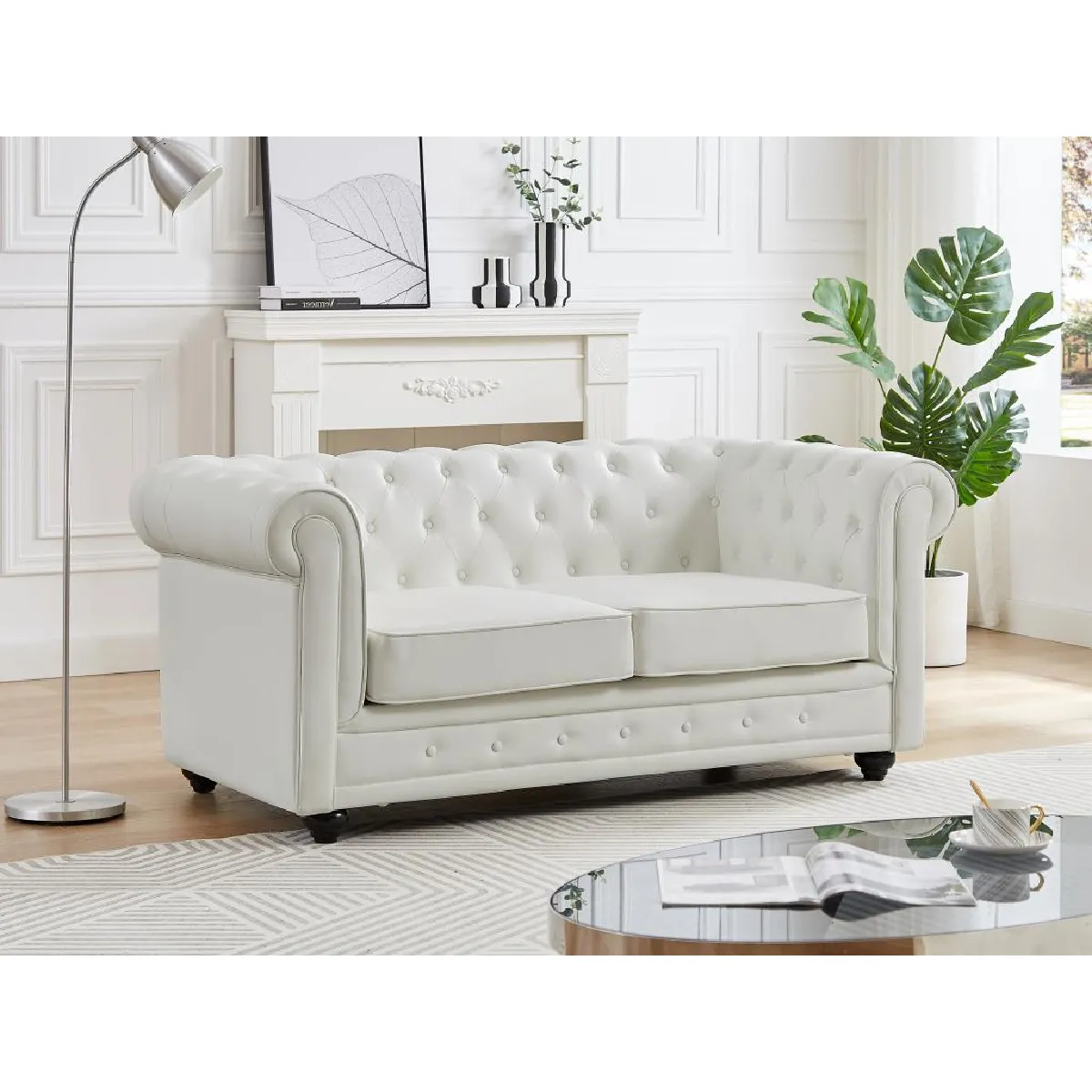 Canapé 2 places en simili blanc CHESTERFIELD