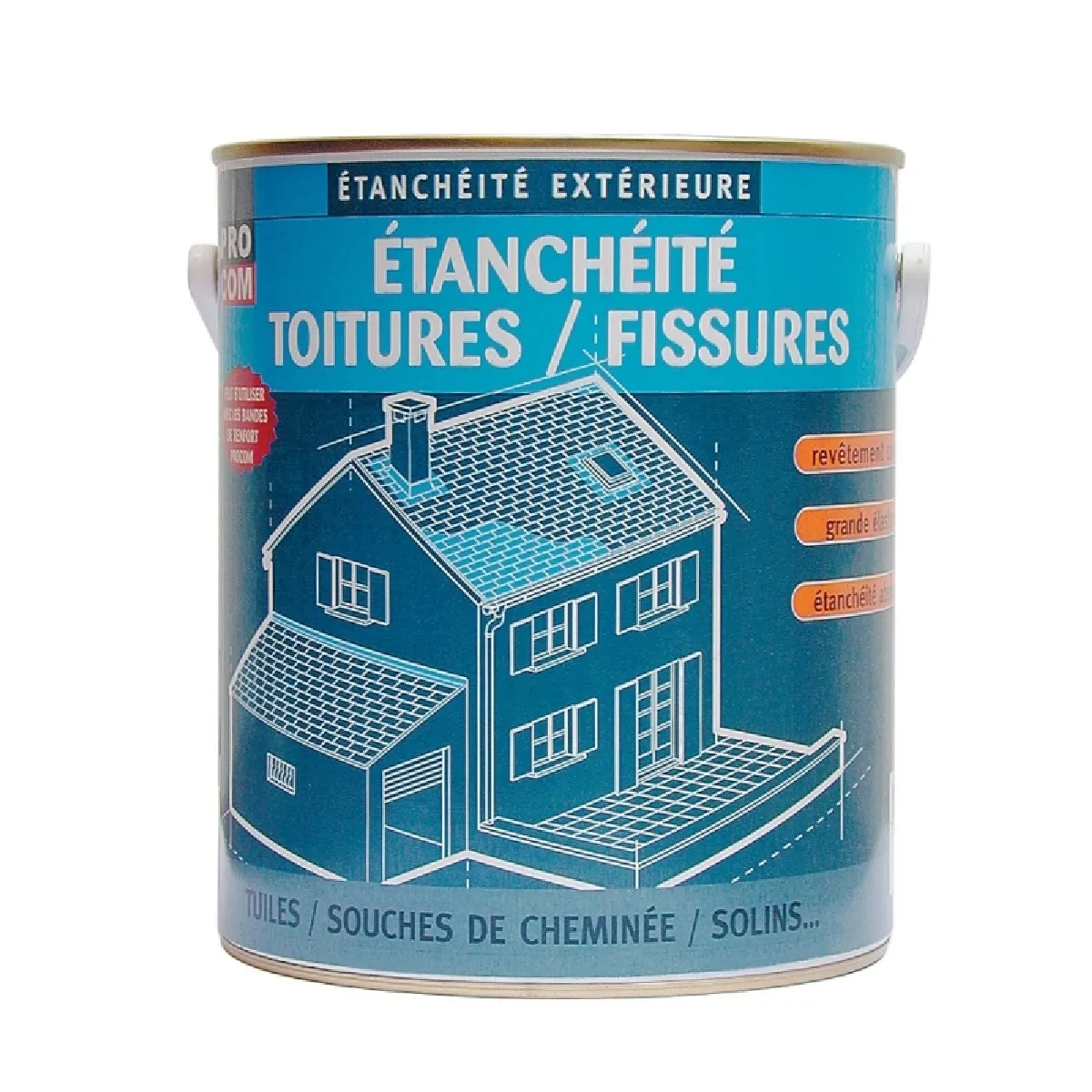 Peinture d'étanchéité toiture, réparation tuiles, fissures, anti-fuites, anti-mousse, décore, protège, plusieurs coloris PROCOM-5 x 10L-Blanc