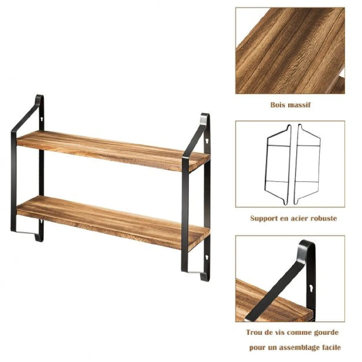 Etagere murale en bois et métal porte-épices pour cuisine etagère à 2 niveaux 20_0004882