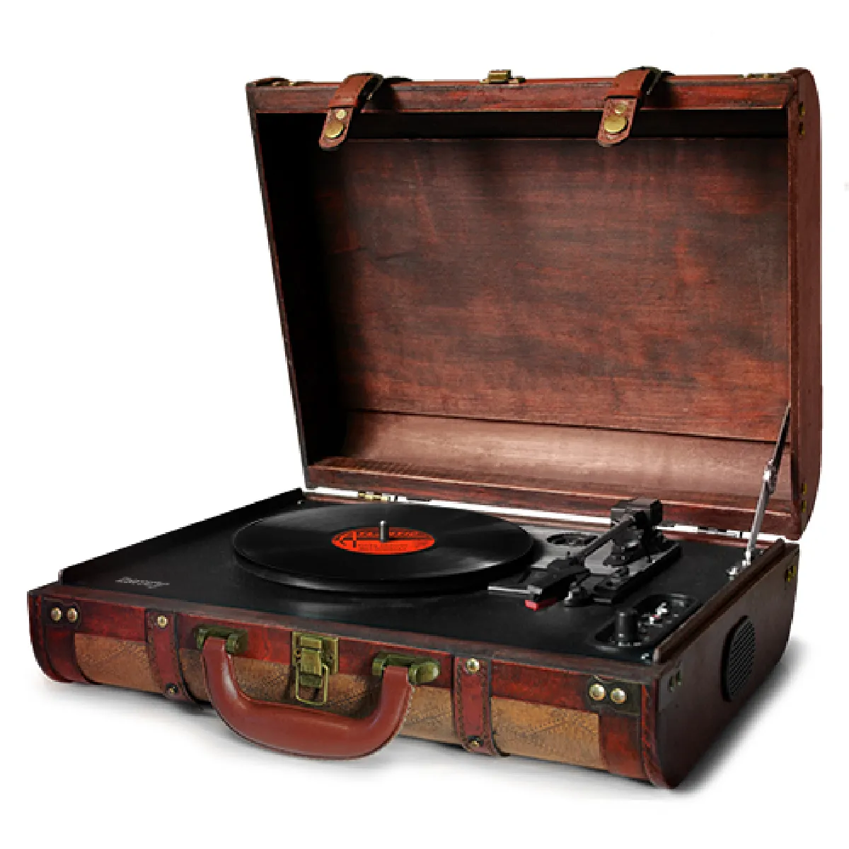 platine vinyle valise rétro marron