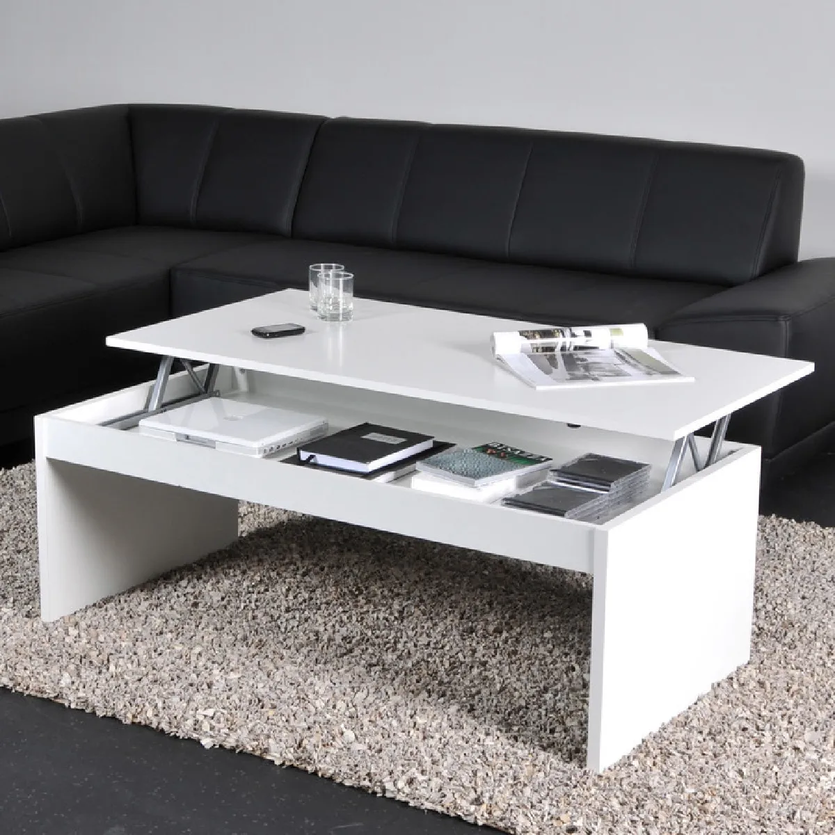 Table basse relevable rectangulaire en bois blanc DARWIN