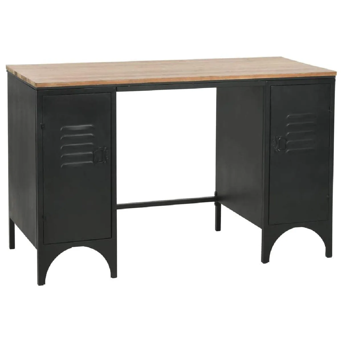 Bureau table meuble travail informatique à double piédestal bois de sapin et acier 120 cm 0502119