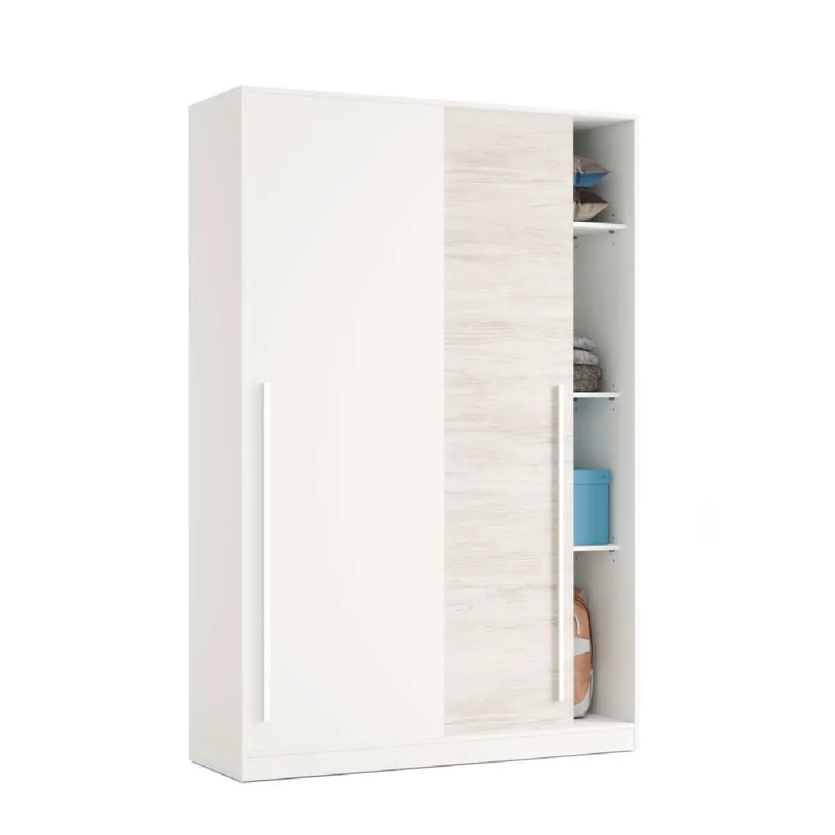 Armoire avec 2 portes coulissantes coloris blanc artic / blanc poli - Hauteur 200 x Longueur 120 x Profondeur 50 cm