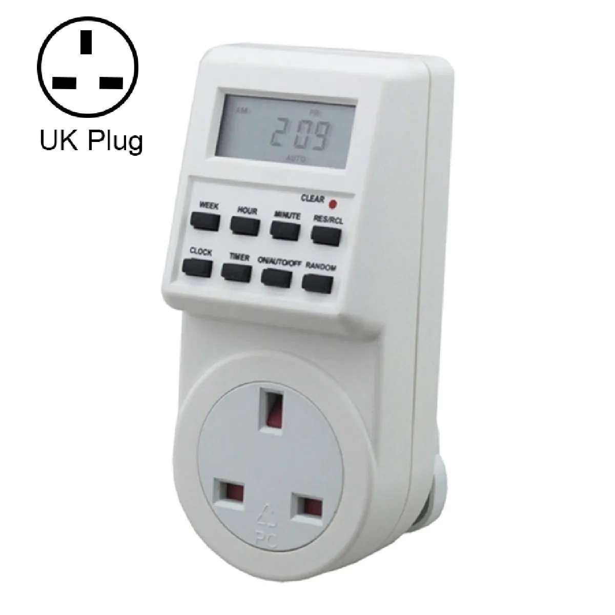 Prise électrique avec minuteur AC 230 V Maison Intelligente Plug-in LCD Affichage Horloge Heure D'été Fonction 12/24 Heures Changeable Temporisateur Interrupteur Socket, UK Plug