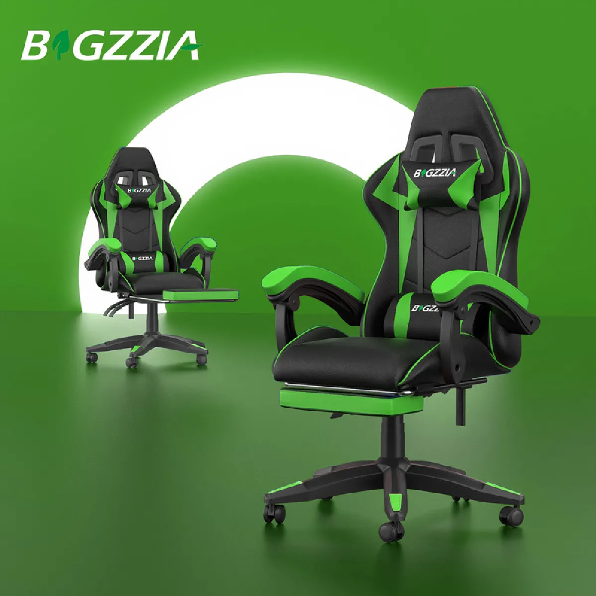 Chaise de Gaming avec Repose-Pied, siège gaming, fauteuil gaming, Dossier Inclinable à 155, chaise bureau gaming avec appuie-tête, Noir Grena