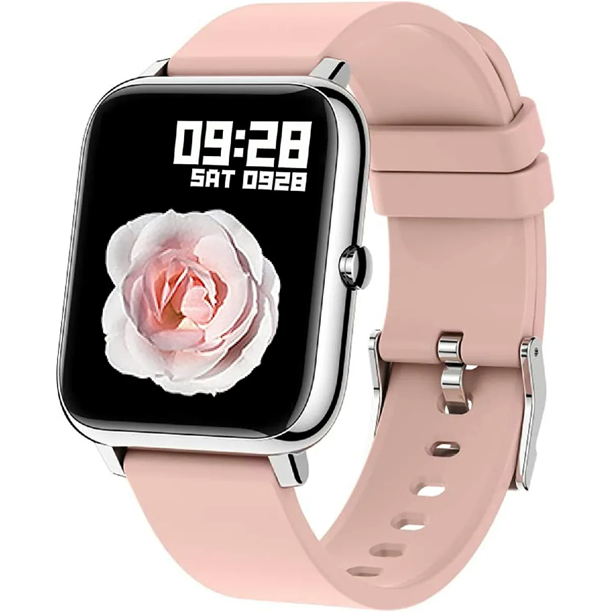 Montre intelligente, montre intelligente avec pression artérielle, moniteur d'oxygène sanguin, tracker de fitness avec moniteur de fréquence cardiaque, montre de fitness tactile complète pour Android et IOS pour hommes femmes (rose)