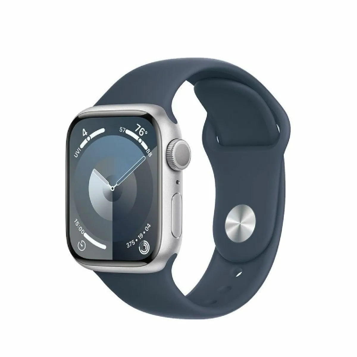 Apple Watch 9 GPS 41mm aluminium Srebrny , Sztormowy B??kit pasek sportowy M/L