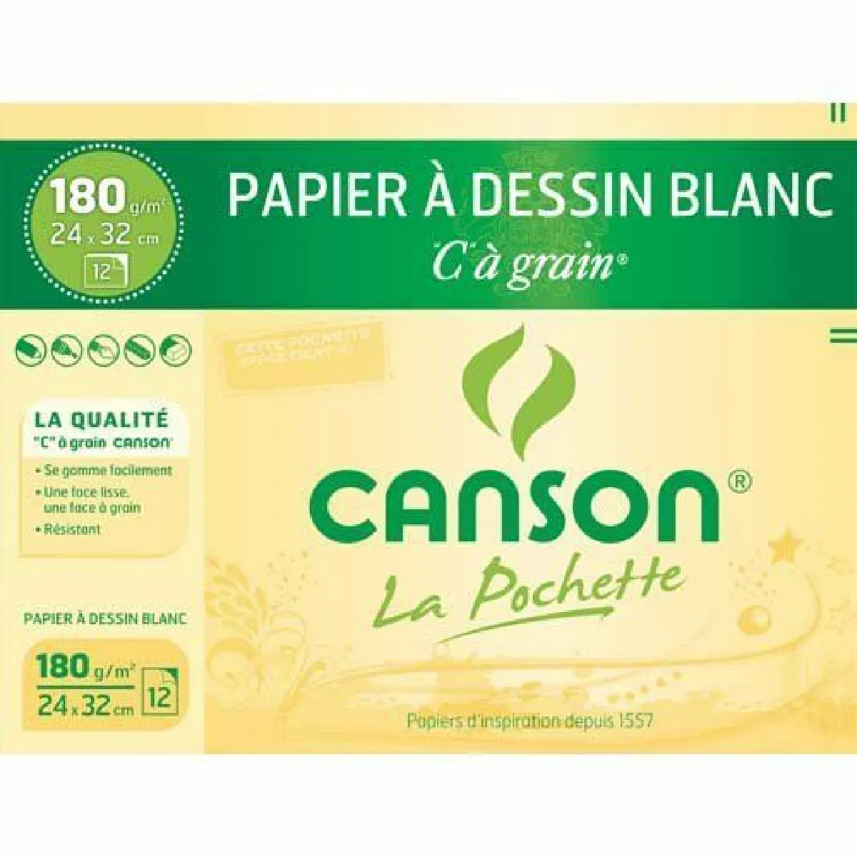 Canson - 27115 - Pochette de 10 feuilles de papier dessin - 224 g - A3