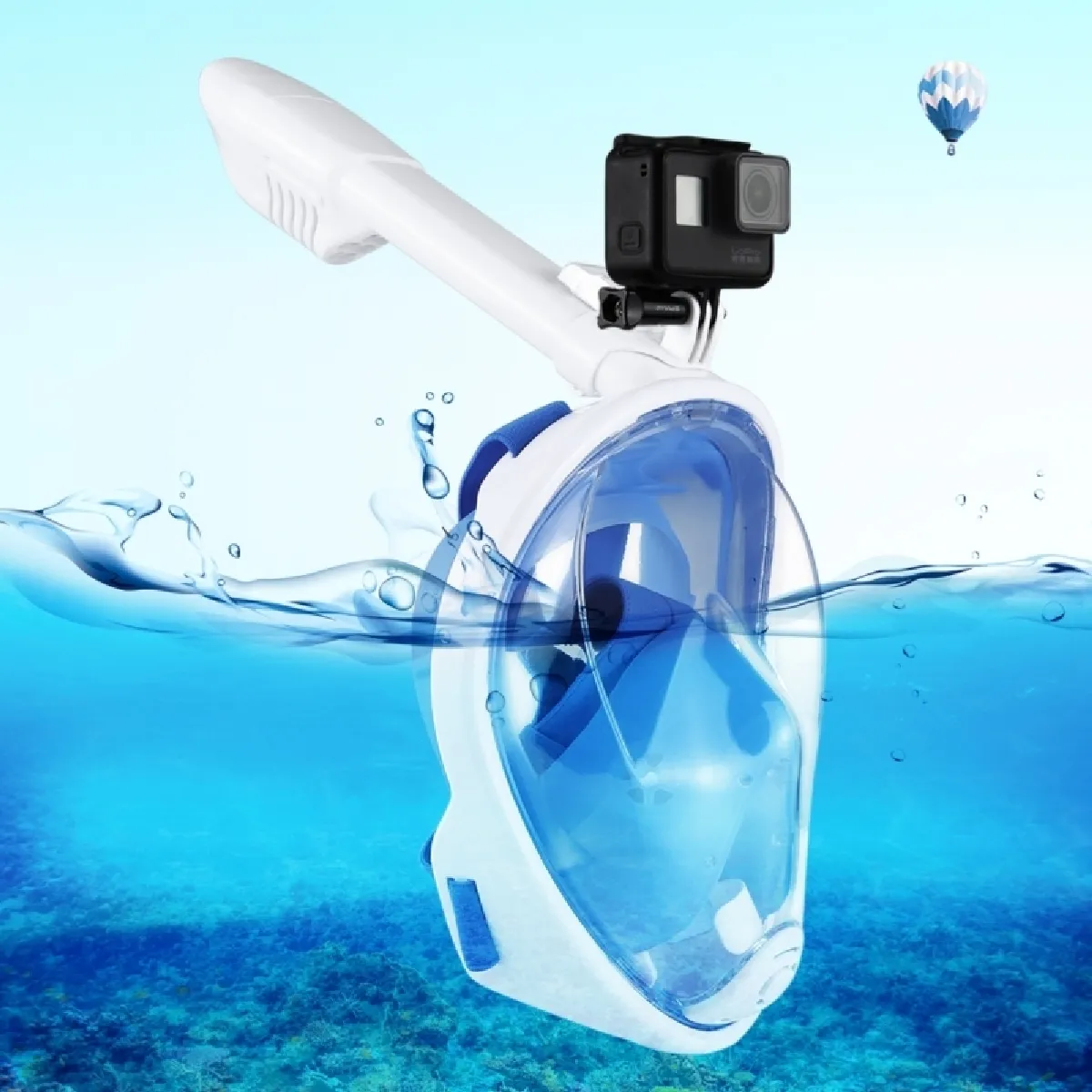 Masque de plongée GoPro bleu pour HERO6 / 5/5 Session / 4 Session / 4/3 + / 3/2/1, Xiaoyi et autres caméras d'action, Taille L 240mm Plier Tube Sports nautiques Équipement de complet Dry Snorkel