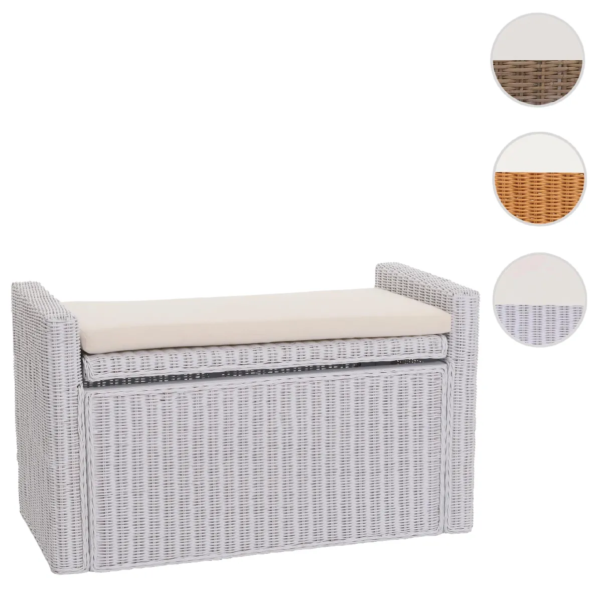 Banc banquette / coffre de rangement M92, rotin ~ blanc