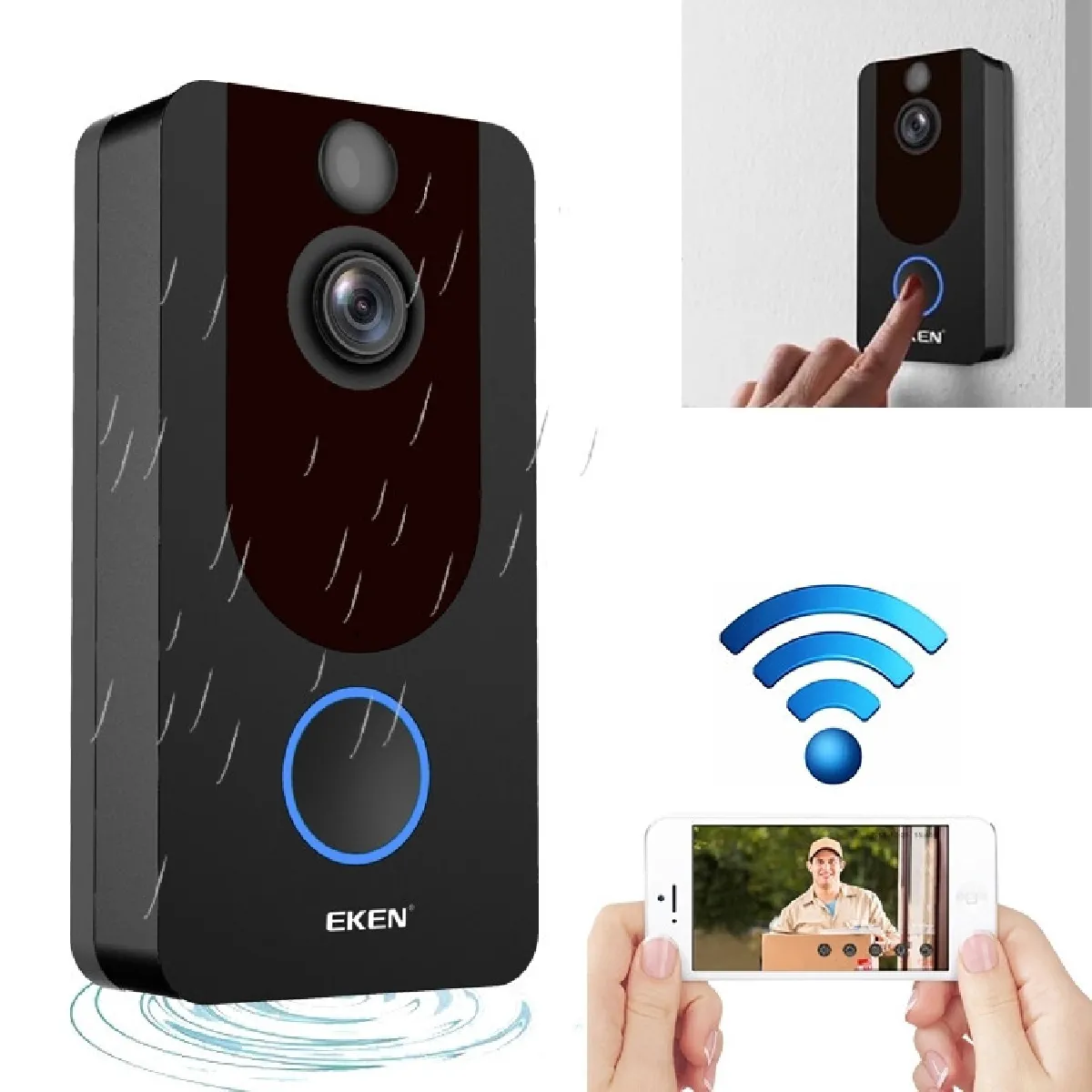 Portier vidéo Visiophone sans fil Interphone 1080P Full HD Résistant aux intempéries WiFi Sécurité Moniteur Accueil Smartphone SonnetteSupport audio bidirectionnelDétection de mouvement PIRVision nocturne