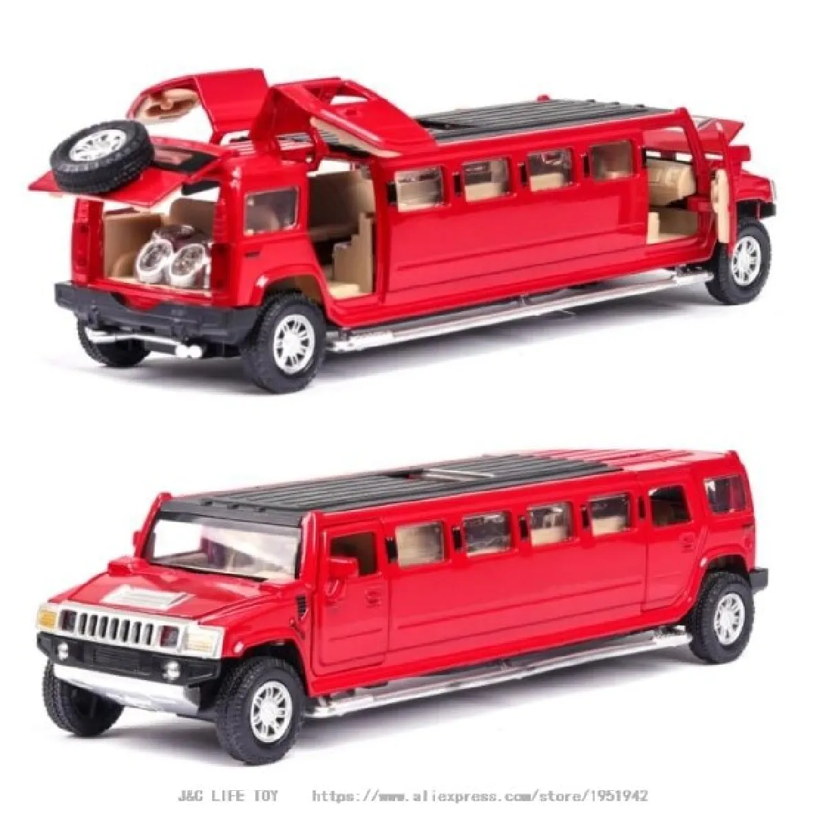 Émulation haute 1: 32 Alliage Hummer Limousine Métal Voiture Moulée Modèle Retrait Flash Musique Voiture Jouet Enfant Cadeau de Noël - Jouets Moulés(Rouge)