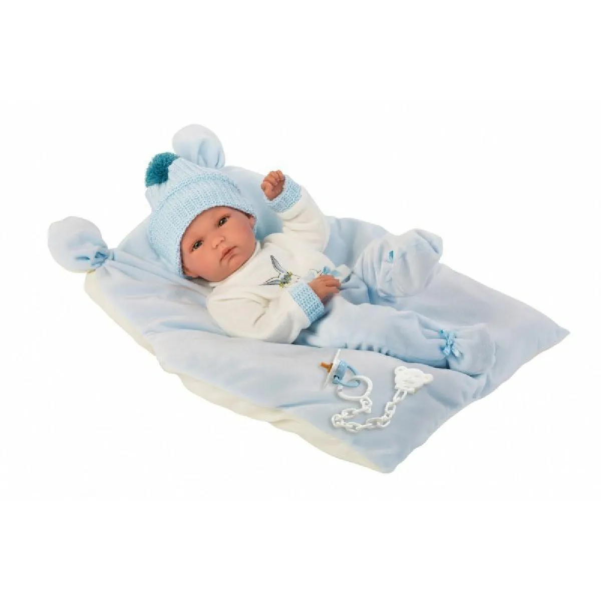 Llorens Bimbo 63555 Poupée bébé avec Pyjama et Bonnet en Laine Multicolore 35 cm