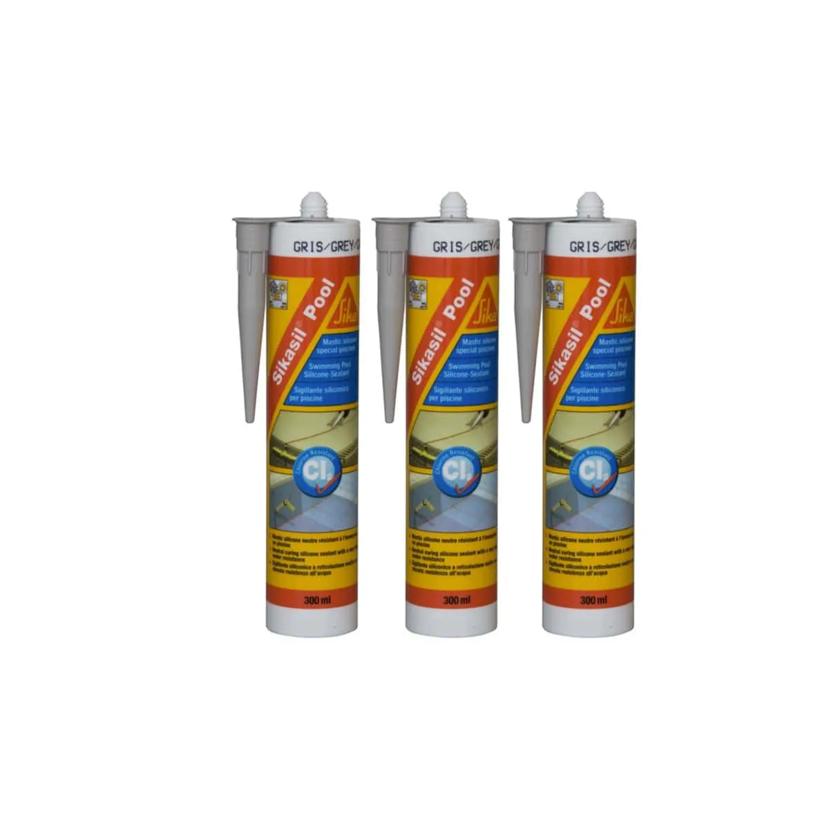 Lot de 3 mastic silicone SIKA Sikasil Pool - Joint pour piscine gris - 300ml