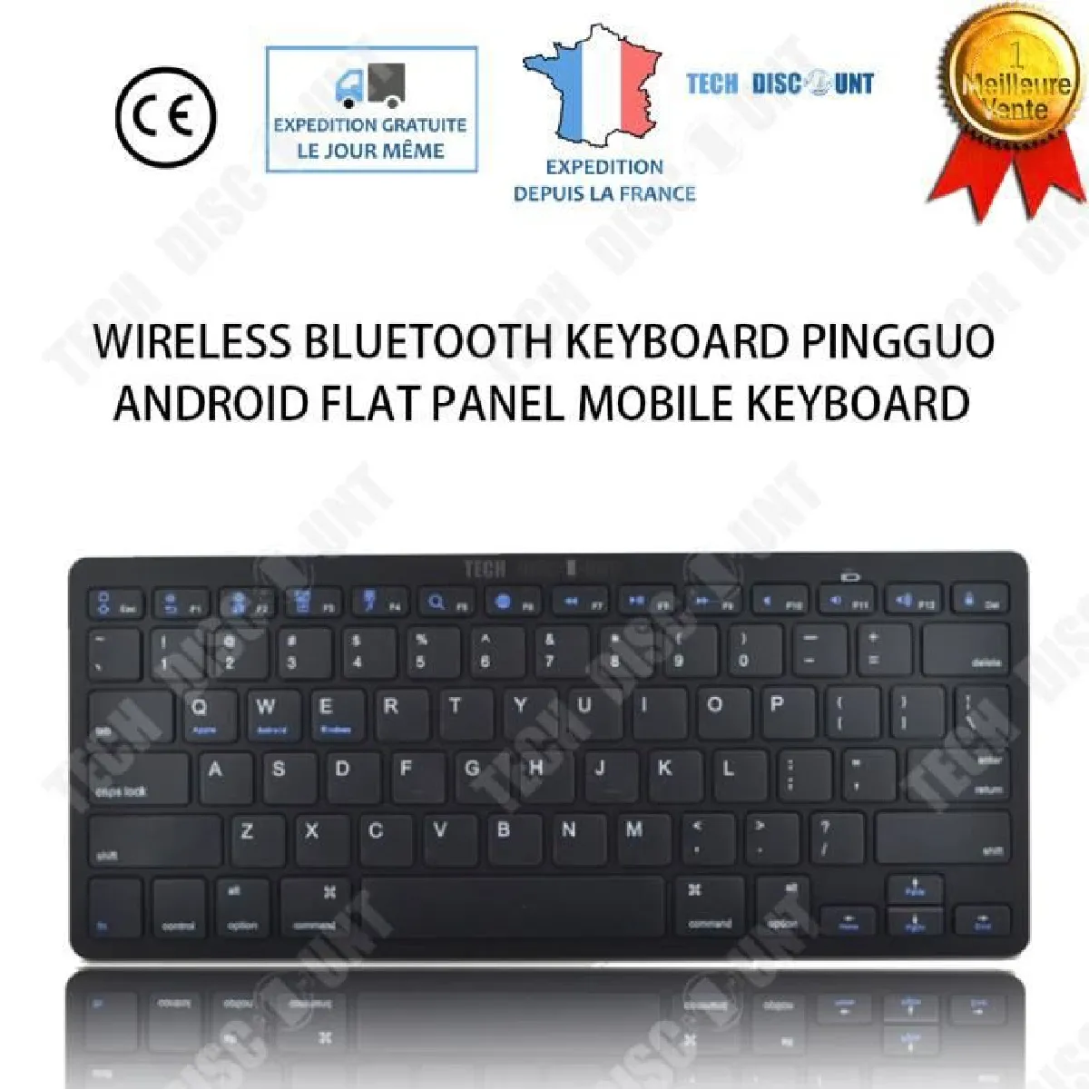 TD® Clavier sans fil Silencieux Bluethooth QWERTY Ultra mince Ergonomique ordinateur Windows IOS Iphone Ipad Etanche Noir Tendance