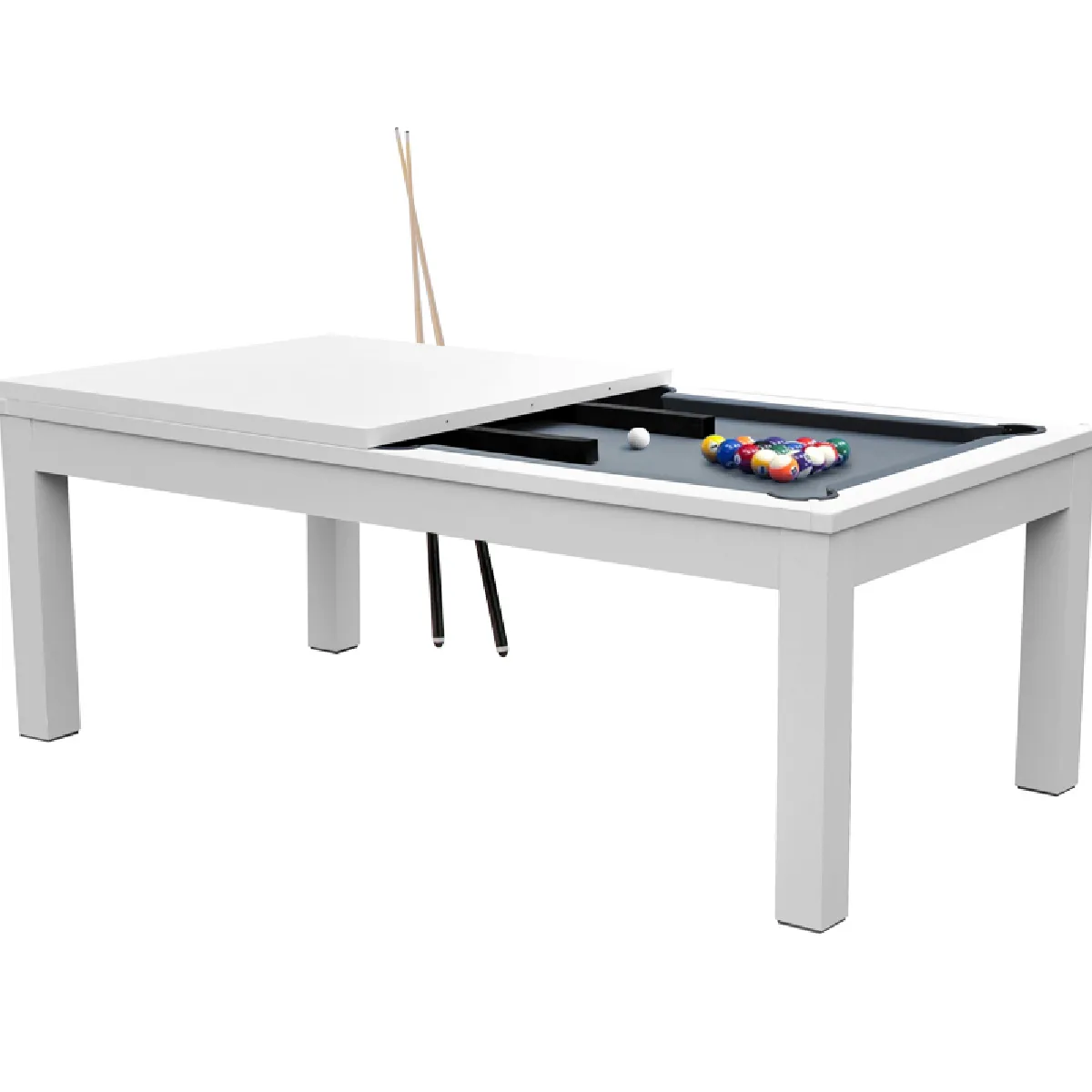 Table de Billard Eddie convertible blanche tapis gris