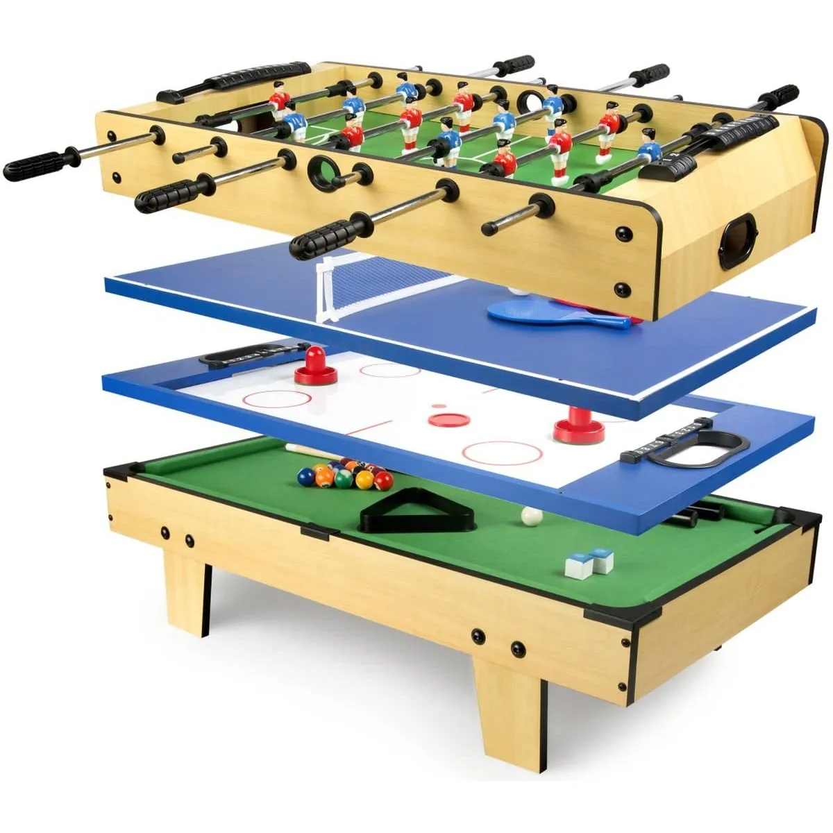 Table de jeu 4 en 1 Baby-foot, Billard Tennis de table, Hockey