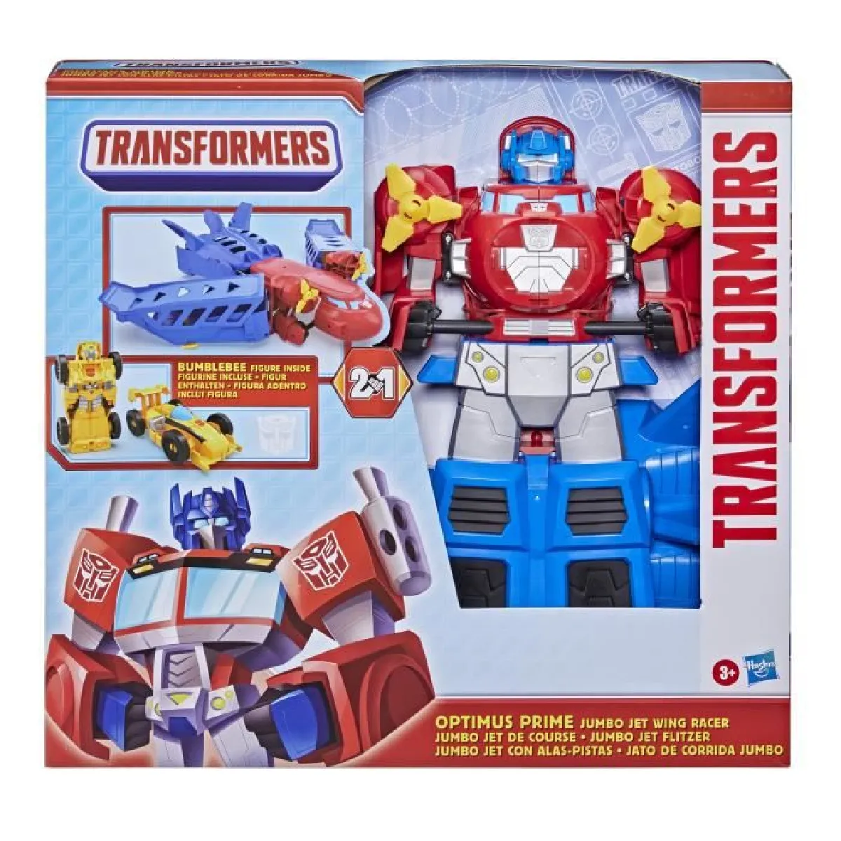 TRANSFORMERS - Optimus Prime Jumbo Jet avec Figurine Bumblebee voiture de course de 11 cm - des 3 ans - 38 cm