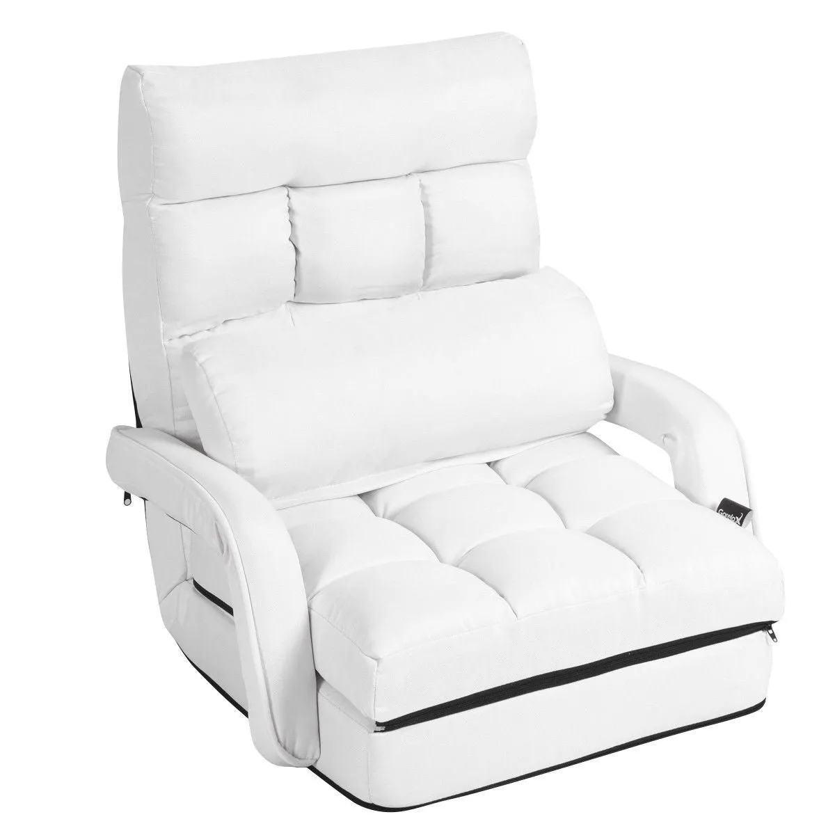 Fauteuil convertible chauffeuse convertible 1 place avec oreiller 5 positions en tissu lin éponge 54 x 56 x 70 cm blanc 20_0008567