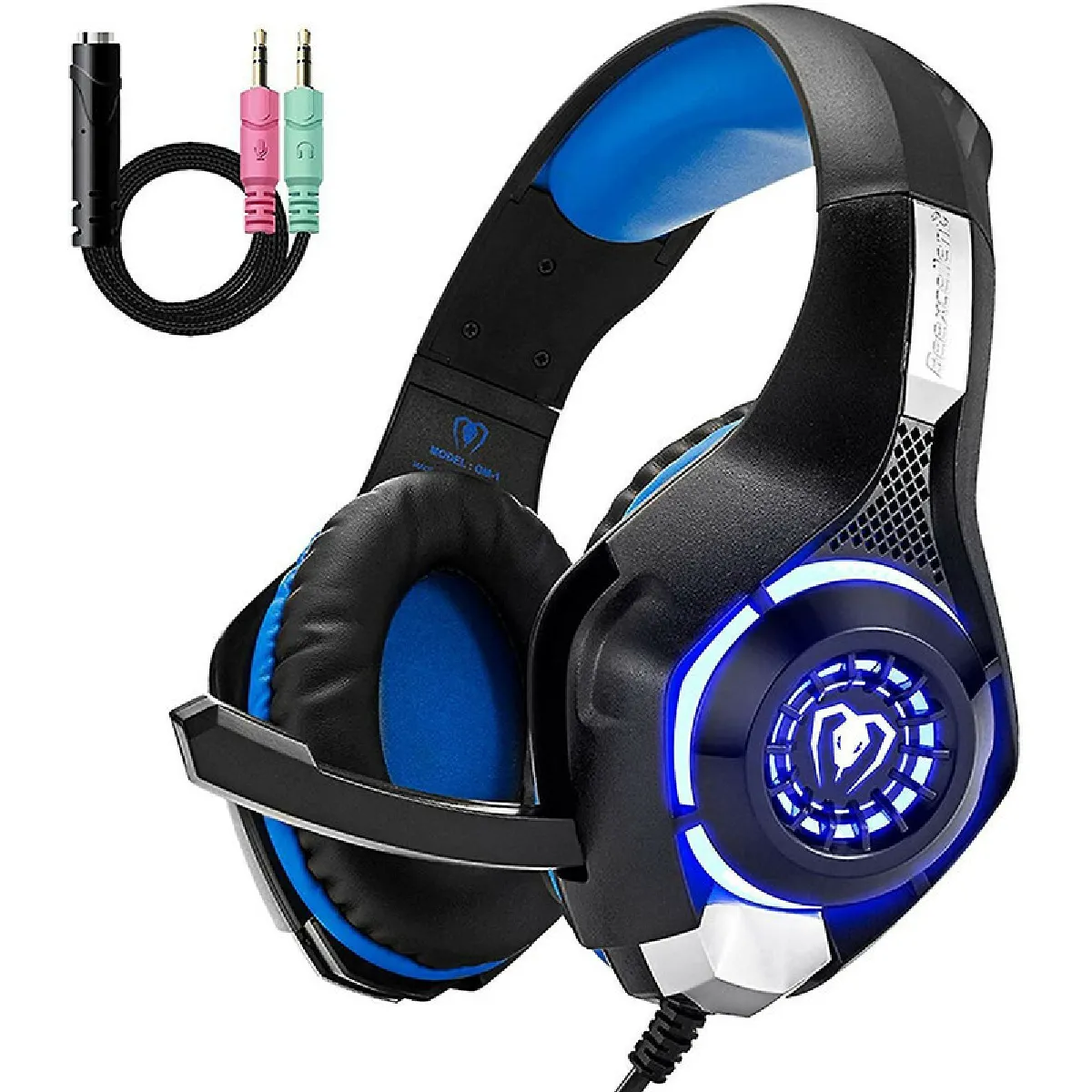 Casque de jeu pour PS4 PS5 Xbox One, réduction du bruit de confort Crystal Clarity 3.5mm LED Casque professionnel avec micro pour PC portable Tablette Mac Smart Phone(Bleu)